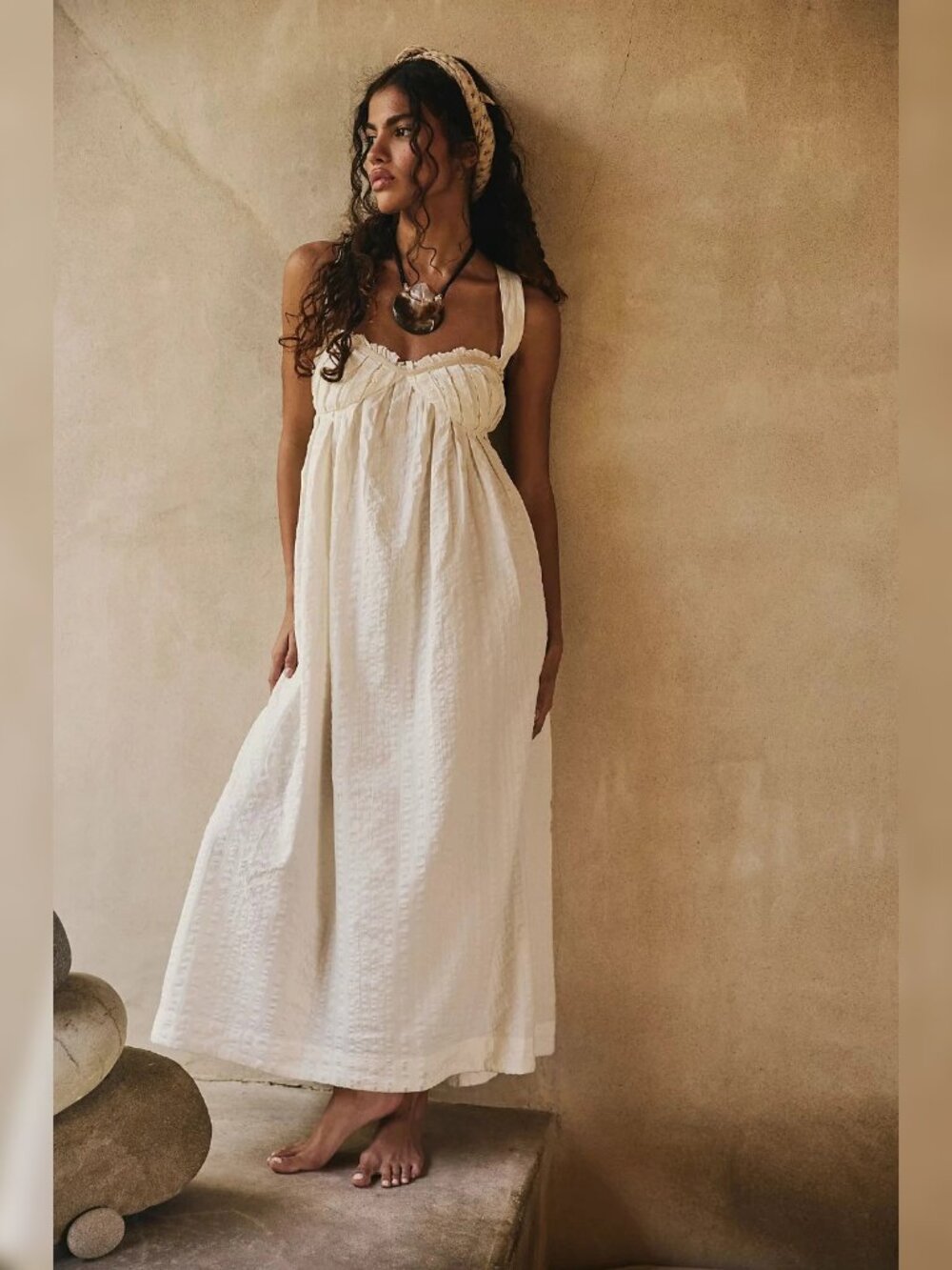 Free People Poppy Midi S P Women's Free-est Sleeveless Ivory Cotton Dress 47000